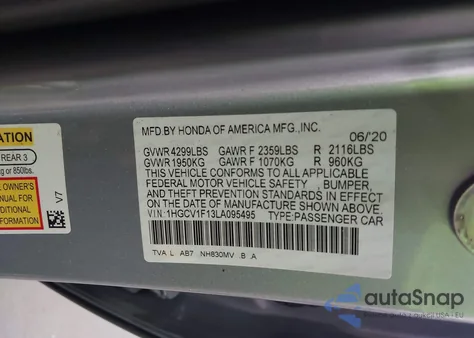 2020 Honda Accord Lx from USA, damaged, VIN 1HGCV1F13LA095495